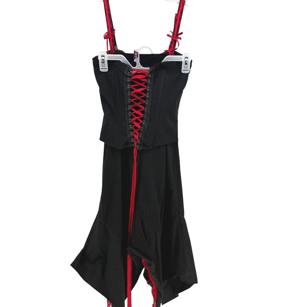 Vexy Dress Women Small Black Red Lace Corset Handkerchief Hem Gothic Victorian